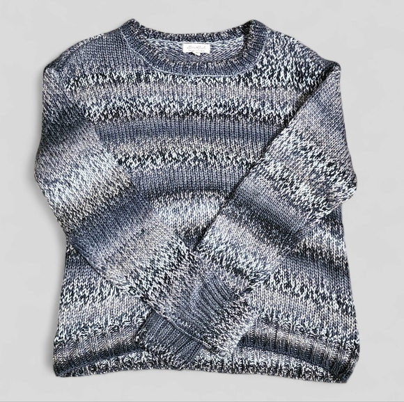 NWT, Ultra Flirt Women's Gray,Multicolor Knit Striped, Crewneck Sweater - Picture 7 of 9